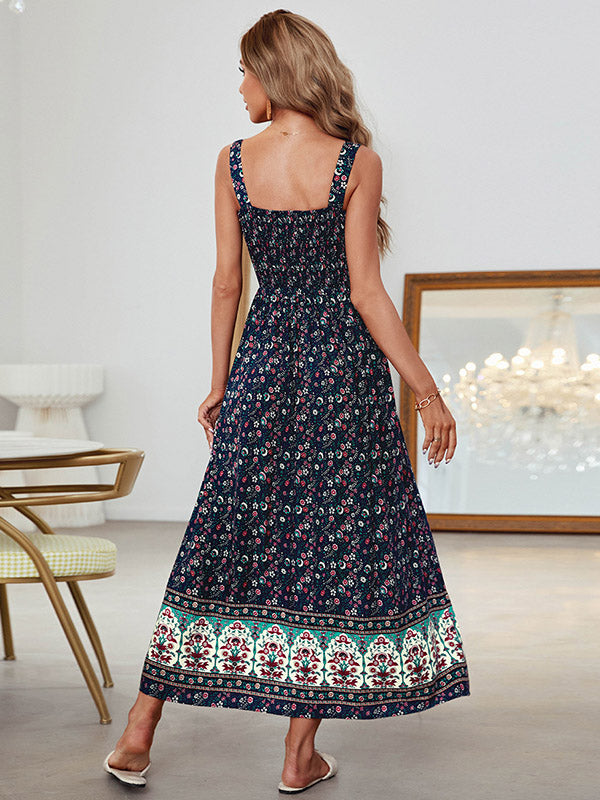 Vacation Sleeveless Floral U-Neck Dress