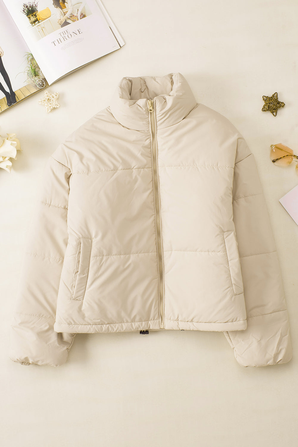 Zip Up Drawstring  Puffer Coat