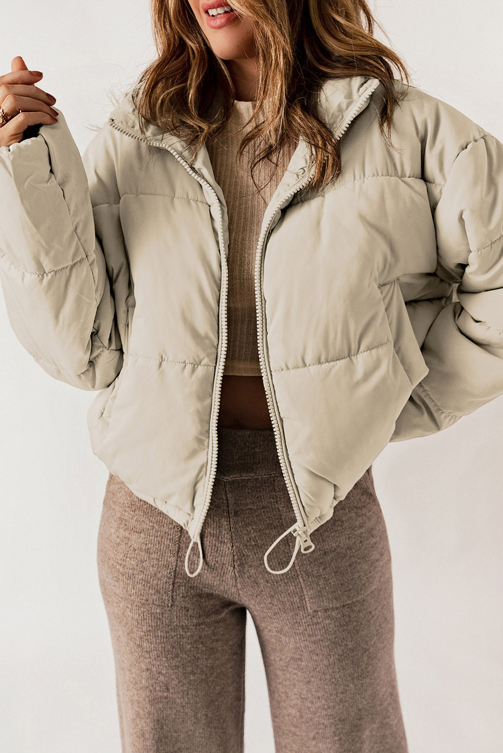 Zip Up Drawstring  Puffer Coat