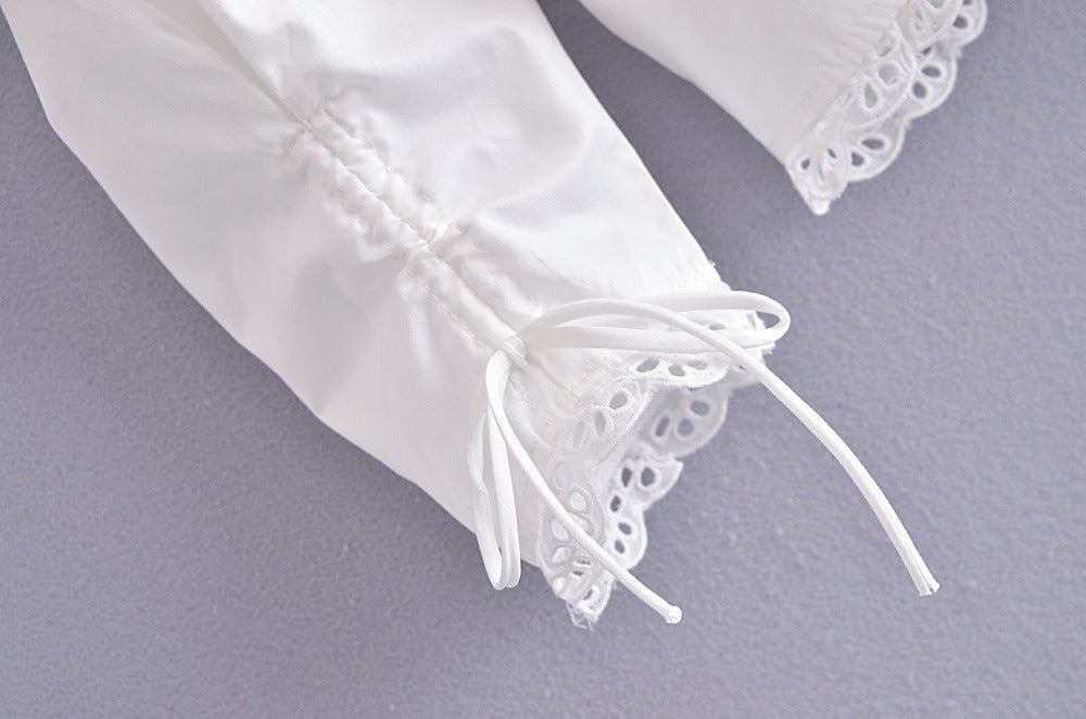 White Short Sleeves Lace Trim Cropped Top