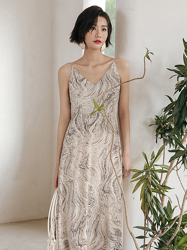 Vacation Sleeveless Floral Printed V-Neck Dress