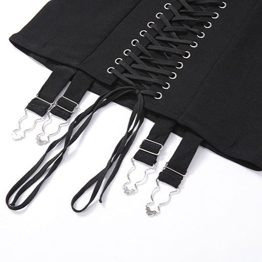 Black Ripped Lace-up Mini Skirt
