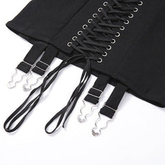 Black Ripped Lace-up Mini Skirt