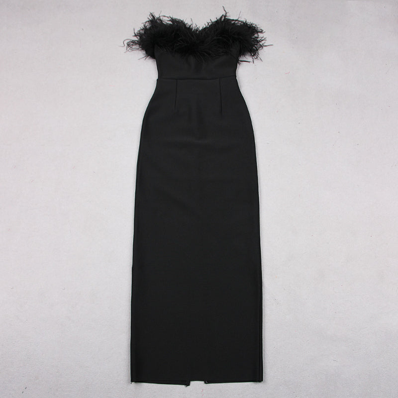 Black Bandage Feather Strapless Party Dress