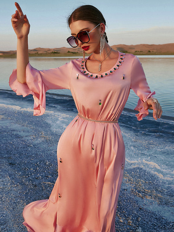 Vacation A-Line Solid Color Midi Dress