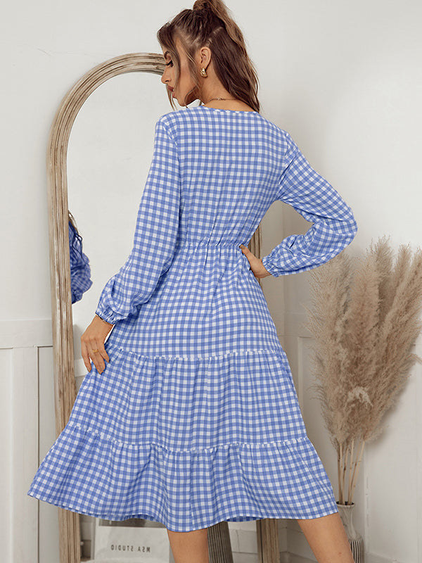 Vacation A-Line Plaid Hollow Midi Dresses