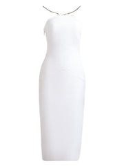 White  Backless Chain Halter Sleeveless Dress