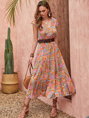 Bohemia A-Line Flared Sleeves V-Neck Maxi Dress