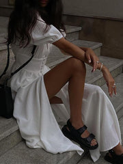 Frenchy Button Split Long Dress