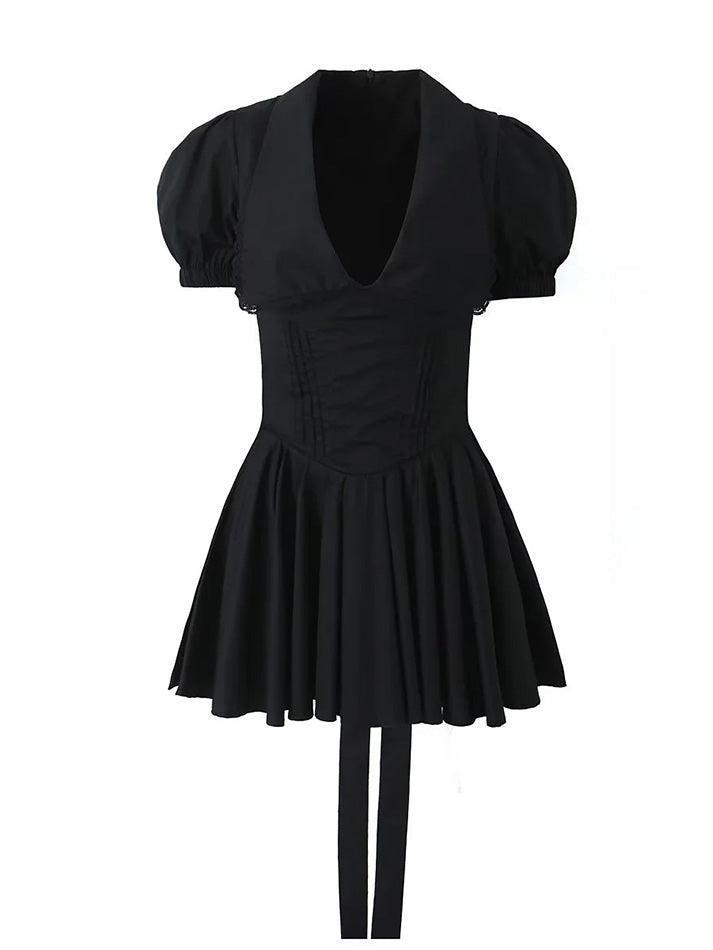 Lace Up Doll Collar Short Dress