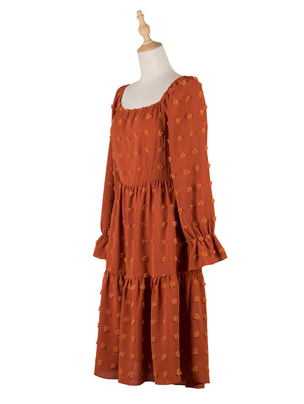 Bohemia Puff Sleeves A-Line Solid U-Neck Dress