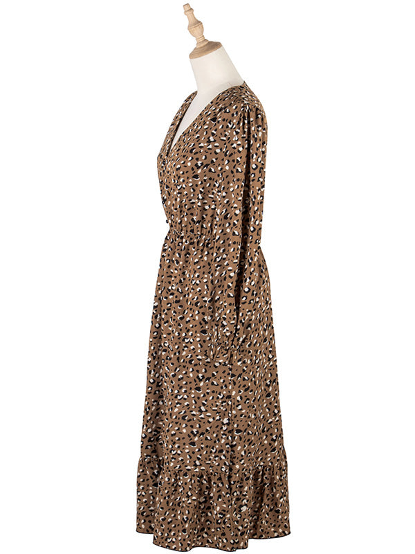 Vacation Puff Sleeves Floral Printed V-Neck Dress