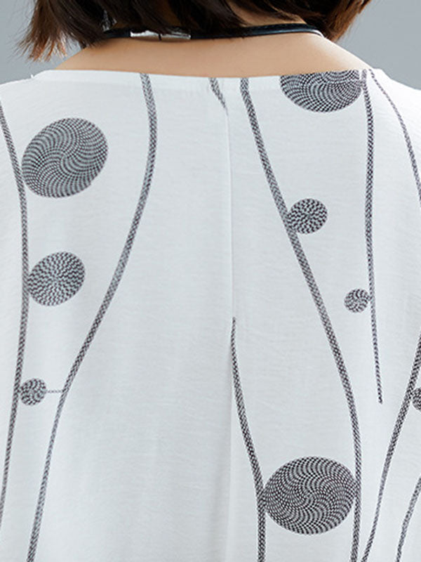 Printed Loose Short Sleeves Round-neck Midi Dresses