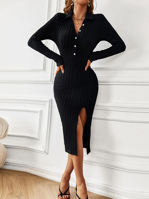 Casual Wrap Buckle V-Neck Dress