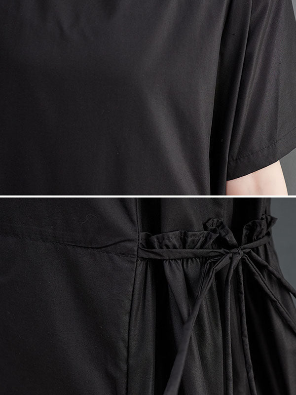 Solid Color Split-Joint Loose Short Sleeves Round-neck Midi Dresses