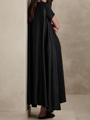 Pockets Solid Color Loose Short Sleeves Round-Neck Maxi Dresses