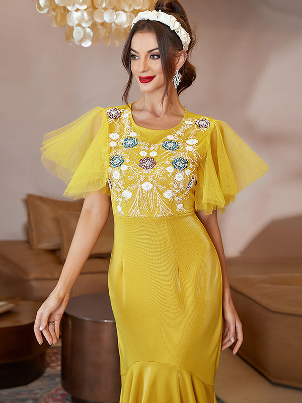 Yellow Mesh Panel Dress