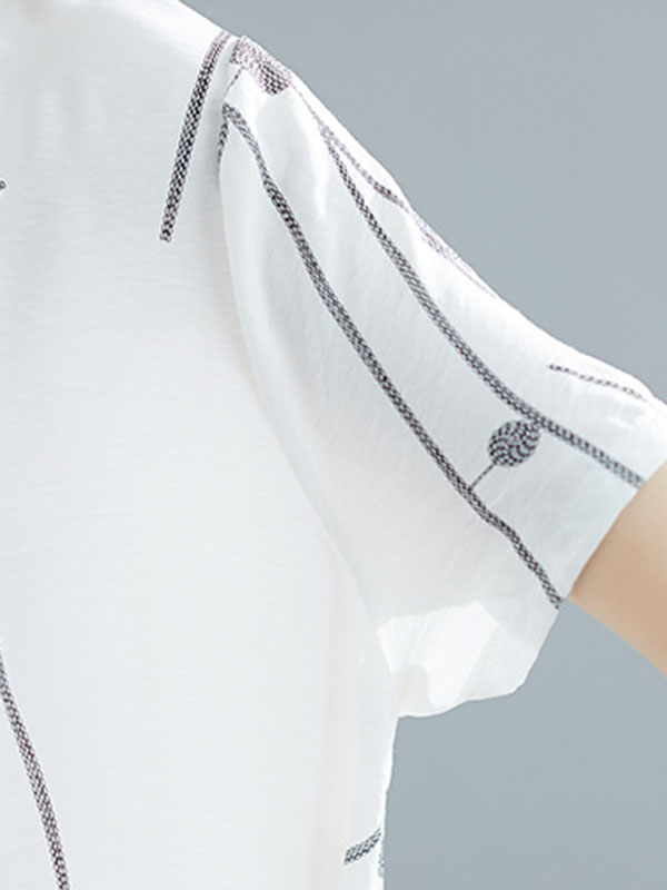 Printed Loose Short Sleeves Round-neck Midi Dresses