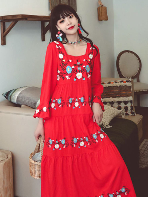 Flare Sleeves Midi Dress