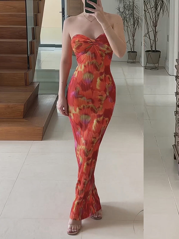 Flower Printed Tube Wrap Maxi Dresses