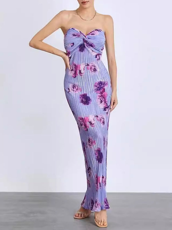 Flower Printed Tube Wrap Maxi Dresses