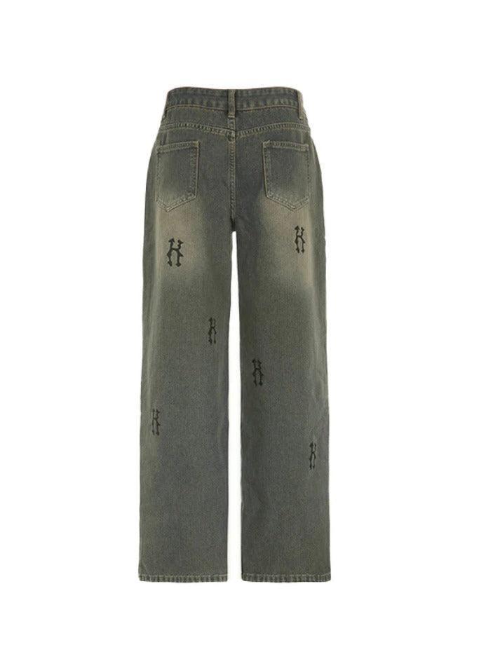 Hip Pop Low Waist Letter Print Boyfriend Jeans