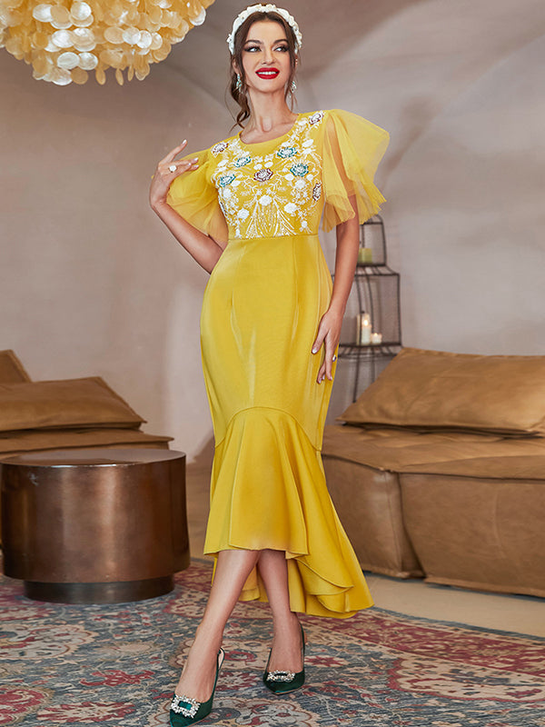 Yellow Mesh Panel Dress
