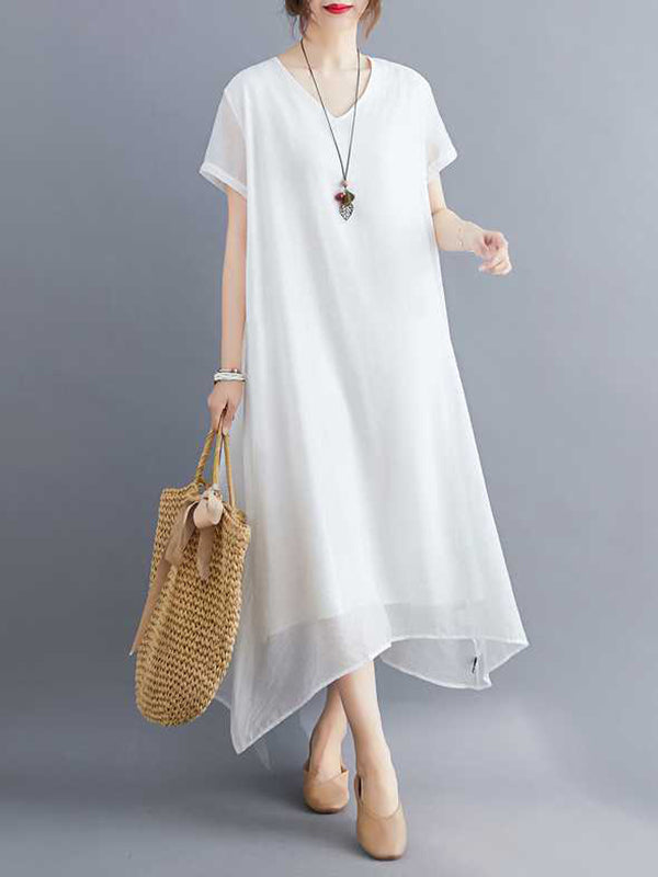 Solid Color A-Line Loose V-Neck Midi Dresses