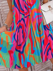 Pleated Printed Loose Plus Size Halter-Neck Short Dresses Mini Dresses