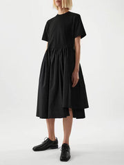 Casual Loose Short Sleeves Solid Color Round-Neck Midi Dresses