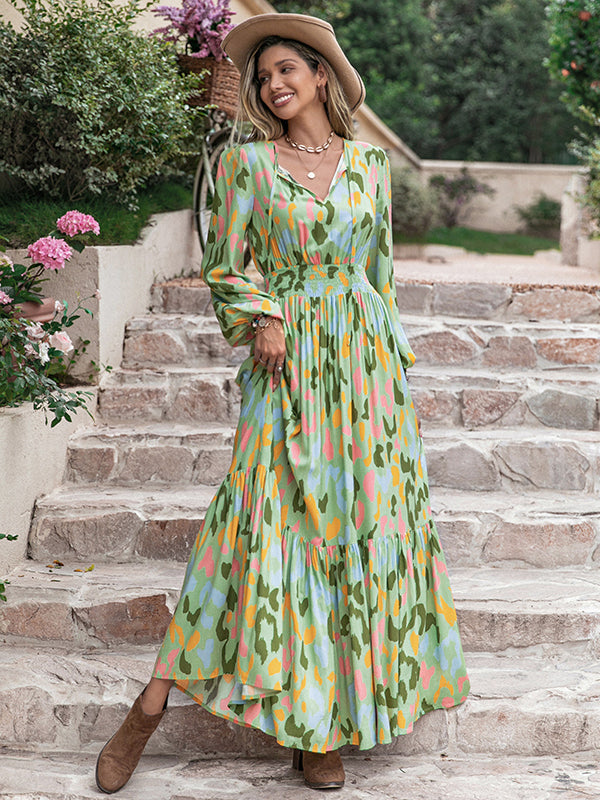 Vacation A-Line Floral Printed V-Neck Maxi Dress