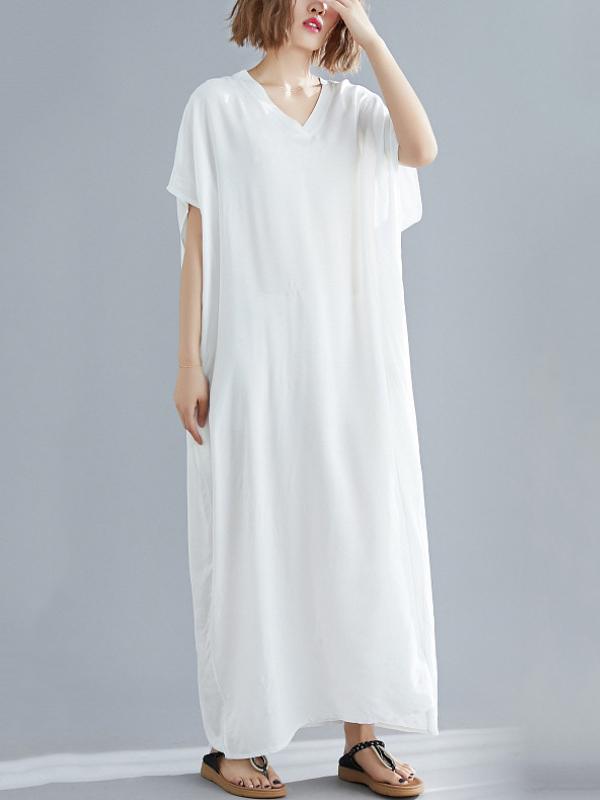 9 Colors Loose Solid Color V-Neck Maxi Dress