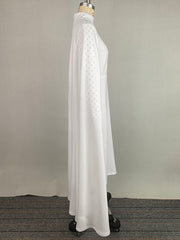 Capelet Long Sleeves Polka-Dot Split-Joint Mock Neck Midi Dresses