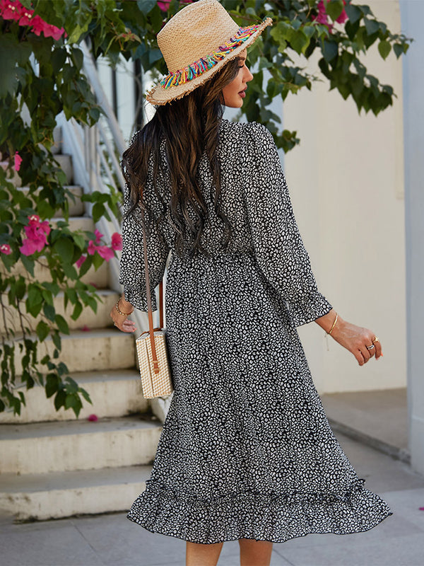 V-Neck Simple Print Dress