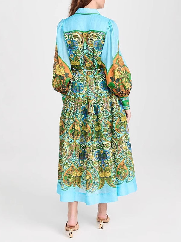 Floral Print Long Sleeves Ruffled Maxi Dresses