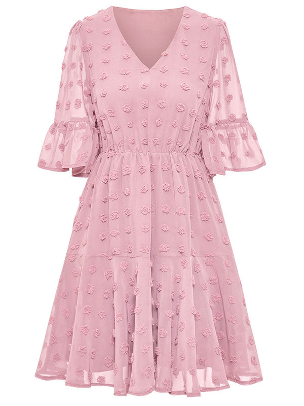 Vacation A-Line Loose Solid Color V-Neck Mini Dress