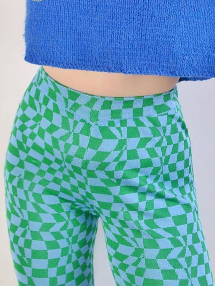 Psychedelic Checkerboard Print Wide-Leg Pants