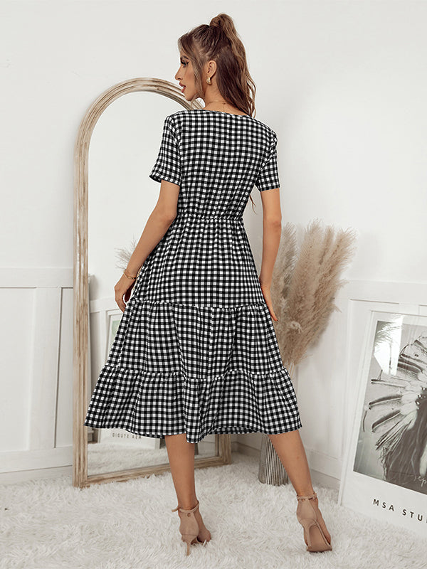 Vacation A-Line Plaid Hollow Midi Dresses