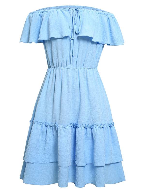 Vacation A-Line Loose Solid Color One-Shoulder Mini Dress