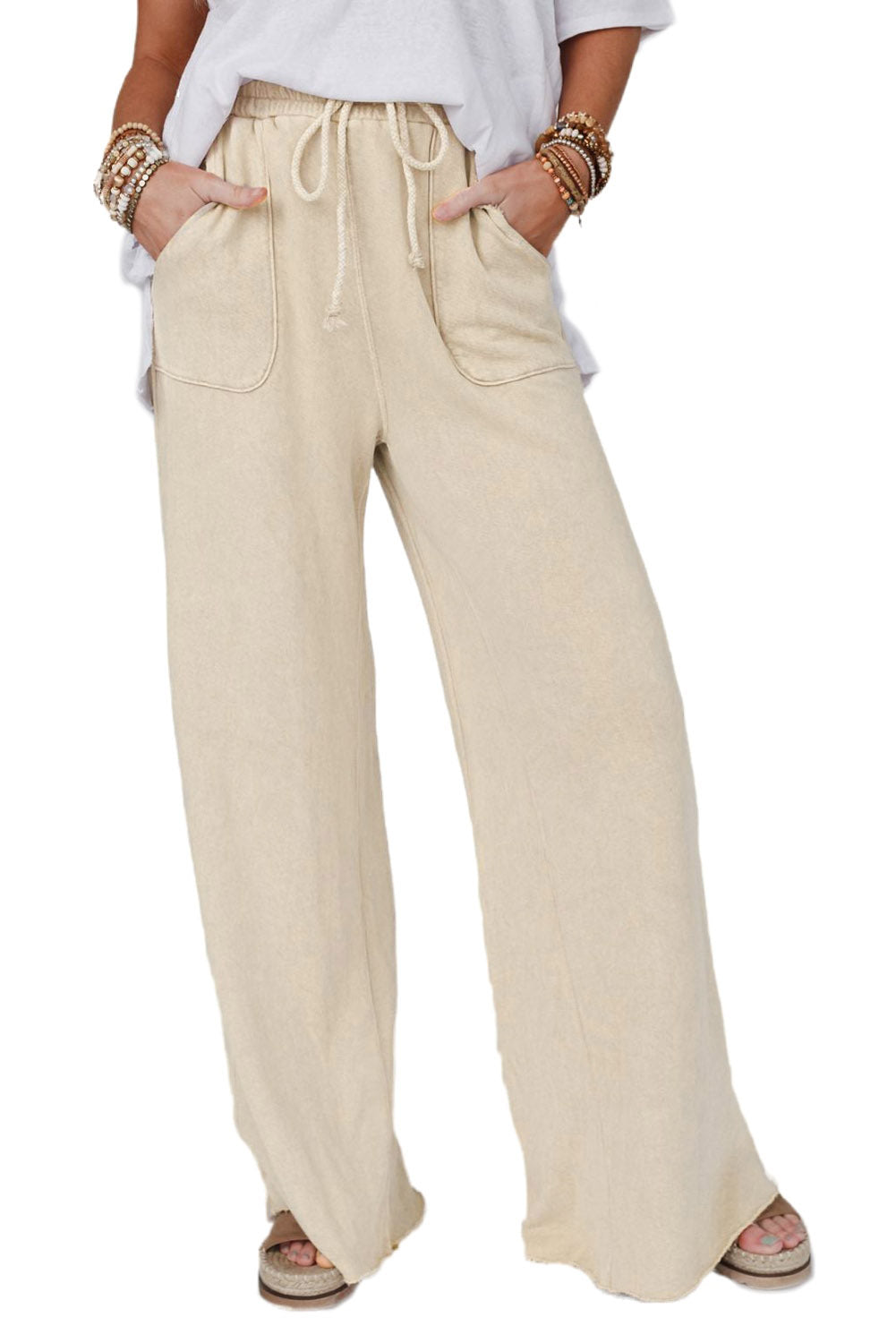 Washed Drawstring Wide Leg Pants