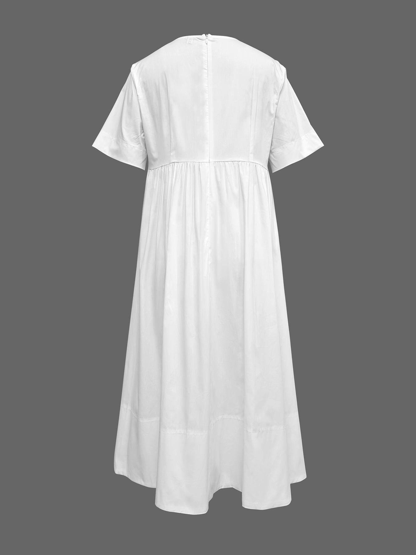 Solid Color Loose Short Sleeves Deep V-Neck Shirt Dress Midi Dresses