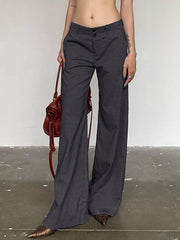 Low Waist Plain Slim-Fit Boot-Cut Pants