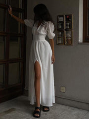 Frenchy Button Split Long Dress