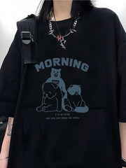 Short Sleeve Animal & Lettering Print Loose-Fit Top
