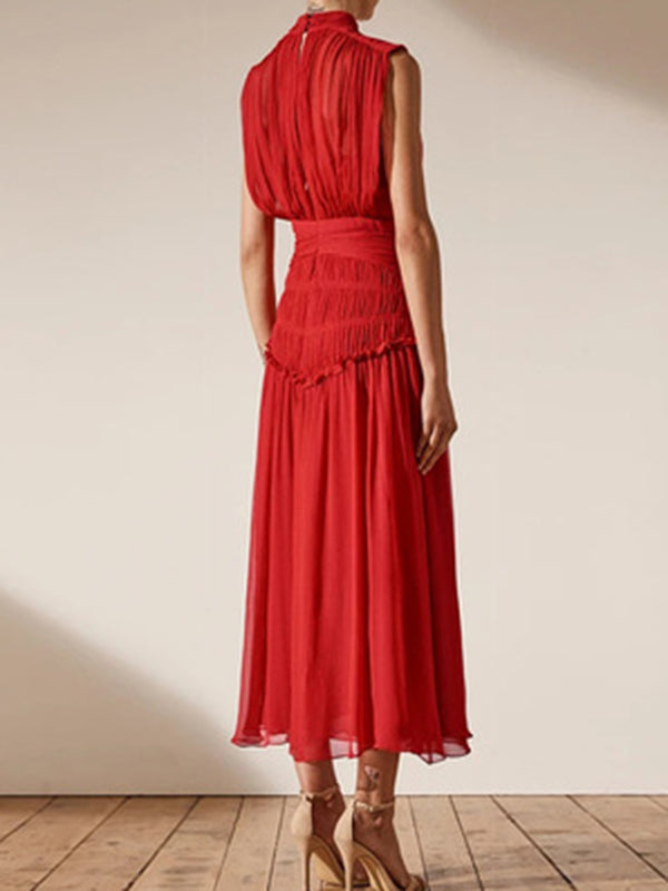 Urban Solid Color High Waisted Falbala Maxi Dress