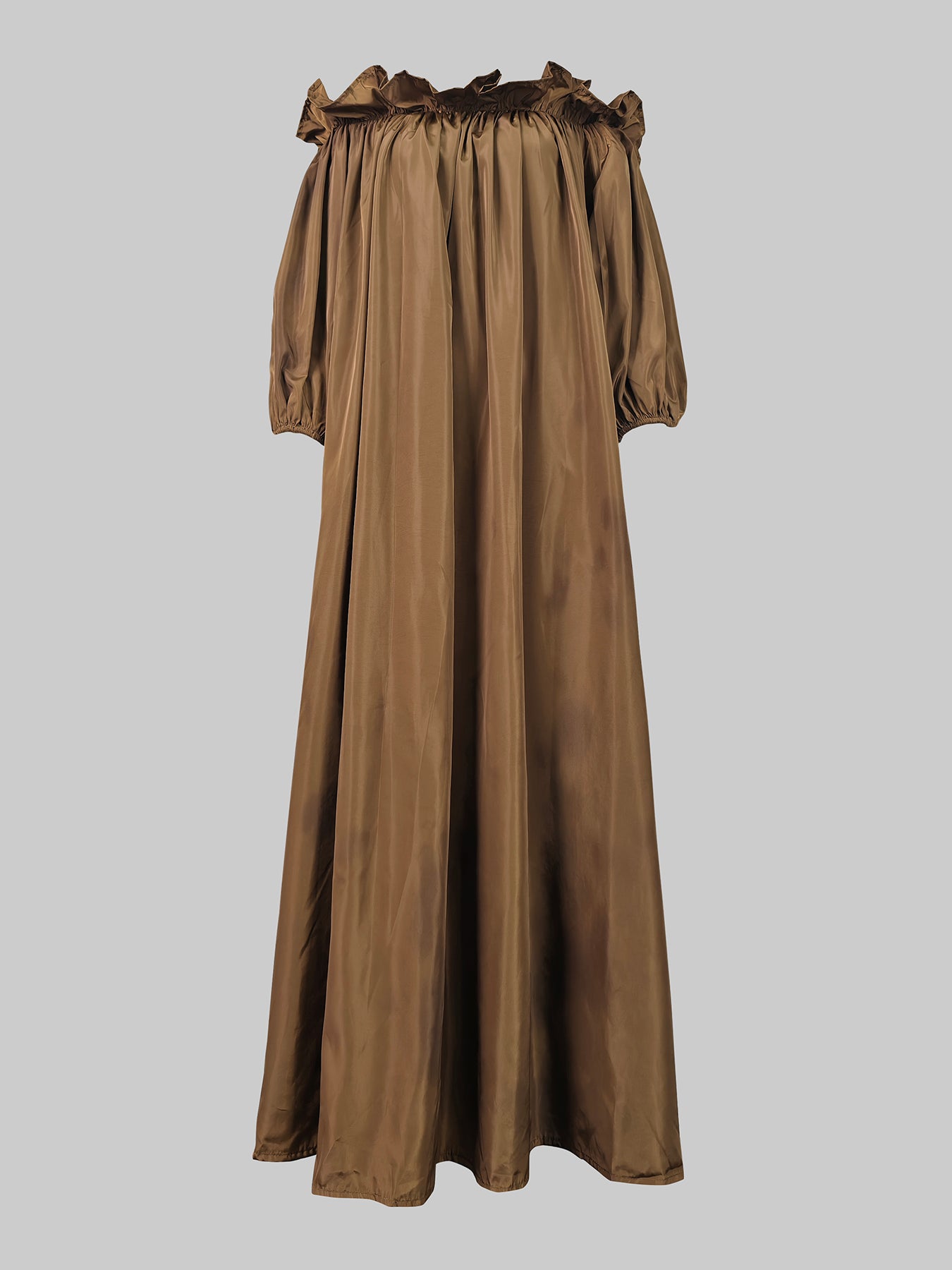Falbala Pleated Solid Color Loose Puff Sleeves Off-the-shoulder Maxi Dresses