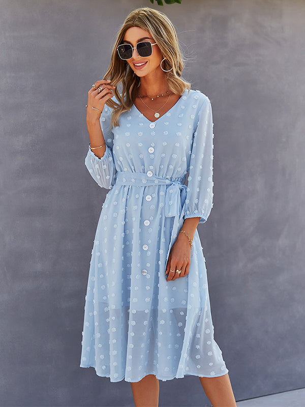 Casual Loose A-Line Buttoned Midi Dresses