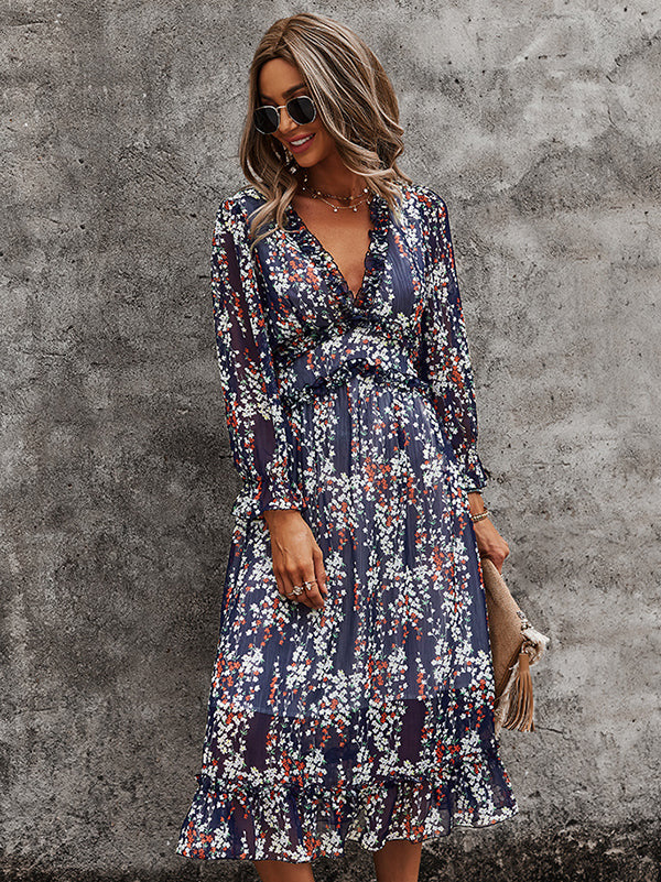 V-Neck Simple Print Dress