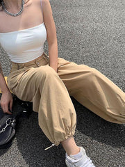 Mid Rise Plain Harem Cropped Pants