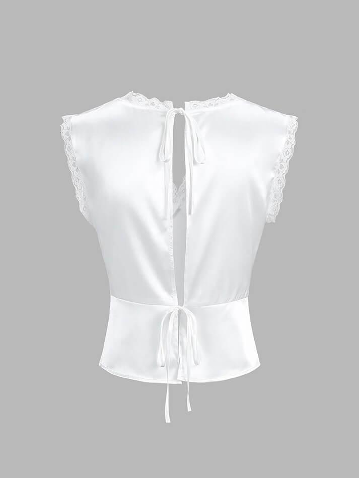 Lace Trim Satin Skirt Set